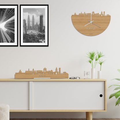 Skyline Klok Aalst Bamboe houten cadeau wanddecoratie relatiegeschenk van WoodWideCities