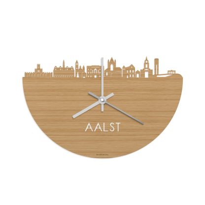 Skyline Klok Aalst Bamboe houten cadeau wanddecoratie relatiegeschenk van WoodWideCities