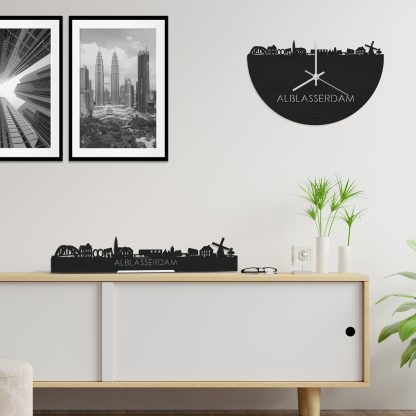 Skyline Klok Alblasserdam Black Zwart houten cadeau decoratie relatiegeschenk van WoodWideCities