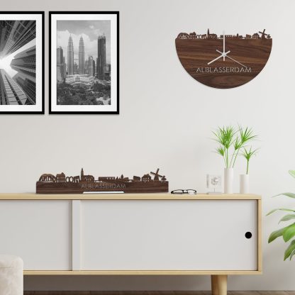 Skyline Klok Alblasserdam Noten houten cadeau decoratie relatiegeschenk van WoodWideCities