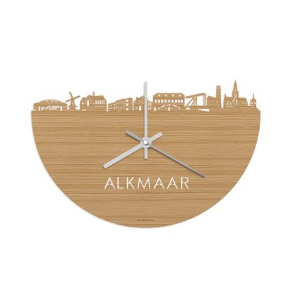 Skyline Klok Alkmaar Bamboe houten cadeau wanddecoratie relatiegeschenk van WoodWideCities