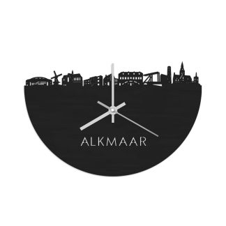 Skyline Klok Alkmaar Black Zwart houten cadeau wanddecoratie relatiegeschenk van WoodWideCities