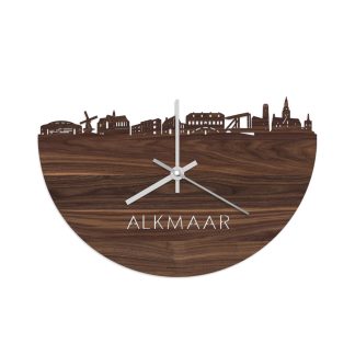 Skyline Klok Alkmaar Noten houten cadeau wanddecoratie relatiegeschenk van WoodWideCities