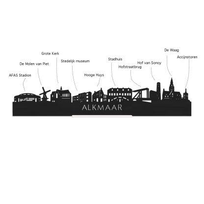 Skyline Klok Alkmaar Noten houten cadeau wanddecoratie relatiegeschenk van WoodWideCities