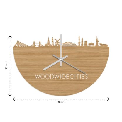 Skyline Klok Almelo Bamboe houten cadeau wanddecoratie relatiegeschenk van WoodWideCities