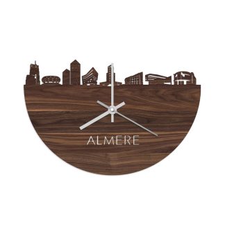 Skyline Klok Almere Noten houten cadeau wanddecoratie relatiegeschenk van WoodWideCities