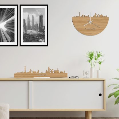 Skyline Klok Ameland Bamboe houten cadeau wanddecoratie relatiegeschenk van WoodWideCities