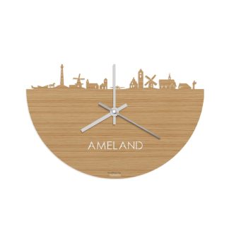 Skyline Klok Ameland Bamboe Bamboe  houten cadeau wanddecoratie relatiegeschenk van WoodWideCities