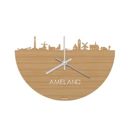 Skyline Klok Ameland Bamboe Bamboe  houten cadeau wanddecoratie relatiegeschenk van WoodWideCities