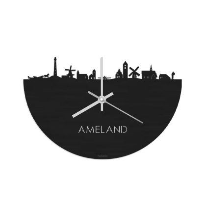 Skyline Klok Ameland Black Zwart  houten cadeau wanddecoratie relatiegeschenk van WoodWideCities