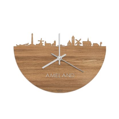 Skyline Klok Ameland Eiken Eiken  houten cadeau wanddecoratie relatiegeschenk van WoodWideCities