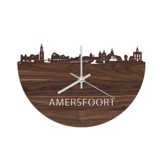 Skyline Klok Amersfoort Noten houten cadeau wanddecoratie relatiegeschenk van WoodWideCities