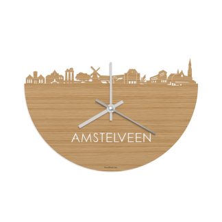 Skyline Klok Amstelveen Bamboe houten cadeau decoratie relatiegeschenk van WoodWideCities