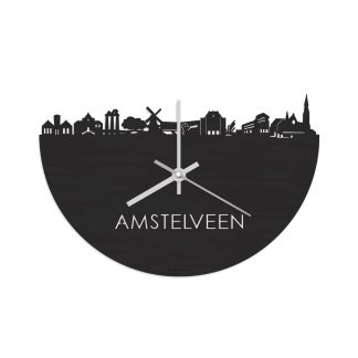 Skyline Klok Amstelveen Black Zwart houten cadeau decoratie relatiegeschenk van WoodWideCities