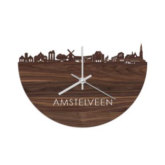 Skyline Klok Amstelveen Noten houten cadeau decoratie relatiegeschenk van WoodWideCities