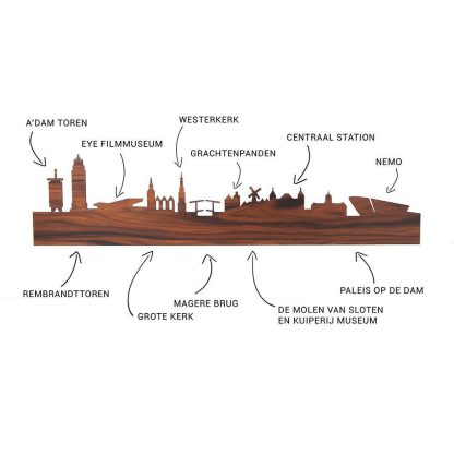 Skyline Klok Amsterdam Black Zwart houten cadeau wanddecoratie relatiegeschenk van WoodWideCities