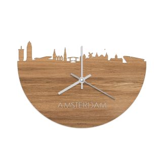 Skyline Klok Amsterdam Eiken houten cadeau wanddecoratie relatiegeschenk van WoodWideCities