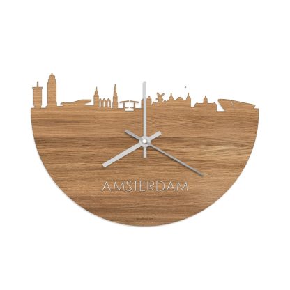 Skyline Klok Amsterdam Eiken houten cadeau wanddecoratie relatiegeschenk van WoodWideCities