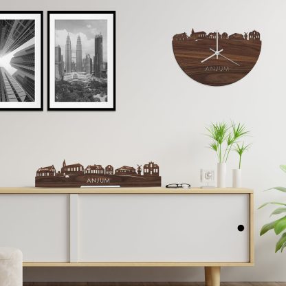 Skyline Klok Anjum Noten houten cadeau wanddecoratie relatiegeschenk van WoodWideCities