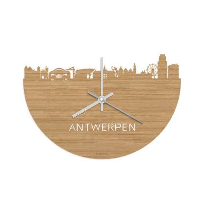 Skyline Klok Antwerpen Bamboe houten cadeau wanddecoratie relatiegeschenk van WoodWideCities