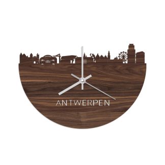 Skyline Klok Antwerpen Noten houten cadeau wanddecoratie relatiegeschenk van WoodWideCities