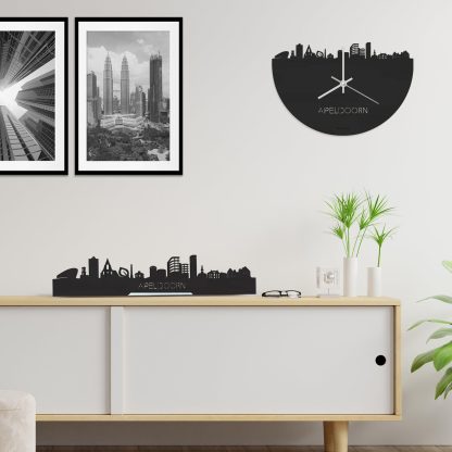 Skyline Klok Apeldoorn Black houten cadeau wanddecoratie relatiegeschenk van WoodWideCities