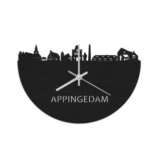 Skyline Klok Appingedam Black Zwart houten cadeau wanddecoratie relatiegeschenk van WoodWideCities