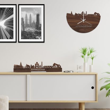 Skyline Klok Appingedam Noten houten cadeau wanddecoratie relatiegeschenk van WoodWideCities