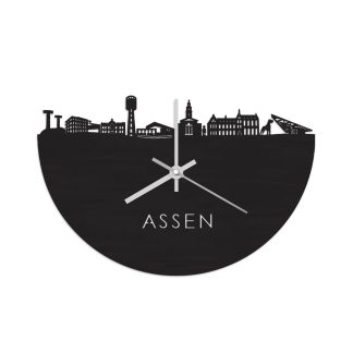 Skyline Klok Assen Black Zwart houten cadeau wanddecoratie relatiegeschenk van WoodWideCities