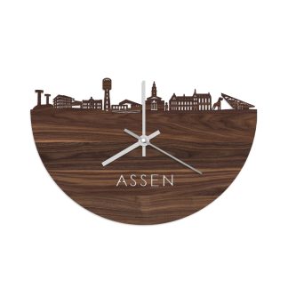 Skyline Klok Assen Noten houten cadeau wanddecoratie relatiegeschenk van WoodWideCities