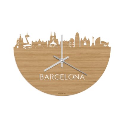 Skyline Klok Barcelona Bamboe houten cadeau wanddecoratie relatiegeschenk van WoodWideCities