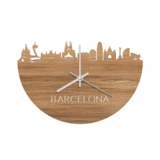 Skyline Klok Barcelona Eiken houten cadeau wanddecoratie relatiegeschenk van WoodWideCities