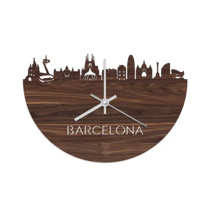 Skyline Klok Barcelona Noten houten cadeau wanddecoratie relatiegeschenk van WoodWideCities