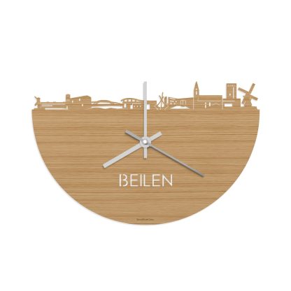 Skyline Klok Beilen Bamboe houten cadeau wanddecoratie relatiegeschenk van WoodWideCities