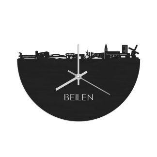 Skyline Klok Beilen Black Zwart houten cadeau wanddecoratie relatiegeschenk van WoodWideCities