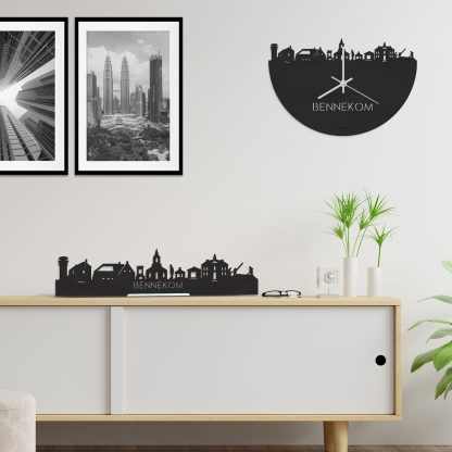 Skyline Klok Bennekom Black Zwart houten cadeau decoratie relatiegeschenk van WoodWideCities