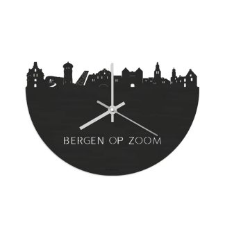 Skyline Klok Bergen op Zoom Black Zwart  houten cadeau wanddecoratie relatiegeschenk van WoodWideCities