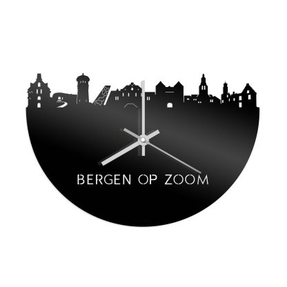 Skyline Klok Bergen op Zoom Zwart Glanzend houten cadeau wanddecoratie relatiegeschenk van WoodWideCities