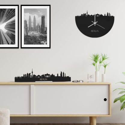 Skyline Klok Berlijn Black houten cadeau wanddecoratie relatiegeschenk van WoodWideCities