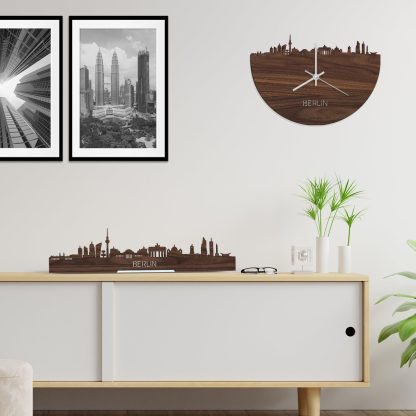 Skyline Klok Berlijn Noten houten cadeau wanddecoratie relatiegeschenk van WoodWideCities