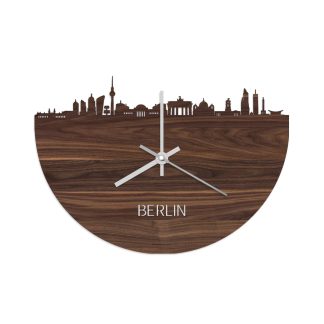 Skyline Klok Berlijn Noten houten cadeau wanddecoratie relatiegeschenk van WoodWideCities