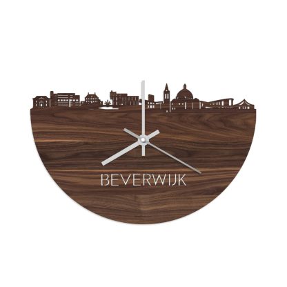 Skyline Klok Beverwijk Noten houten cadeau wanddecoratie relatiegeschenk van WoodWideCities