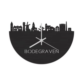 Skyline Klok Bodegraven Black Zwart houten cadeau wanddecoratie relatiegeschenk van WoodWideCities