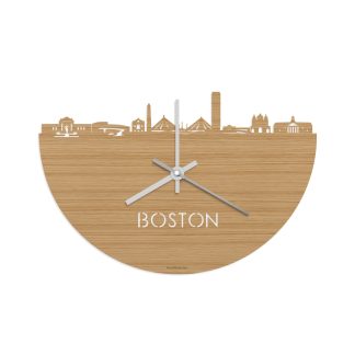 Skyline Klok Boston Bamboe houten cadeau decoratie relatiegeschenk van WoodWideCities