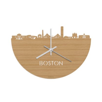 Skyline Klok Boston Bamboe houten cadeau decoratie relatiegeschenk van WoodWideCities