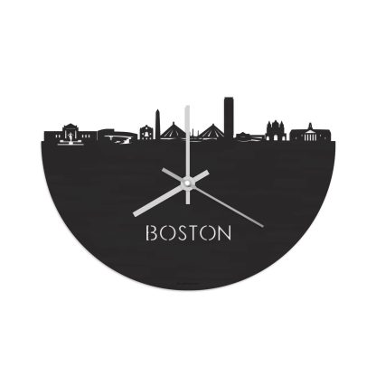 Skyline Klok Boston Black Zwart houten cadeau decoratie relatiegeschenk van WoodWideCities