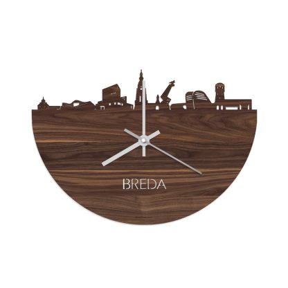 Skyline Klok Breda Noten Noten  houten cadeau wanddecoratie relatiegeschenk van WoodWideCities