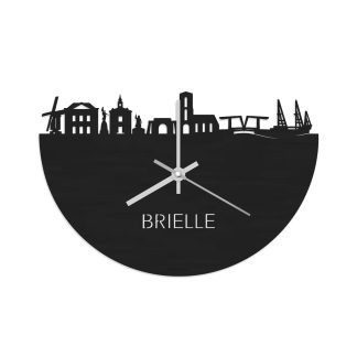 Skyline Klok Brielle Black Zwart houten cadeau wanddecoratie relatiegeschenk van WoodWideCities