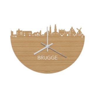 Skyline Klok Brugge Bamboe houten cadeau wanddecoratie relatiegeschenk van WoodWideCities