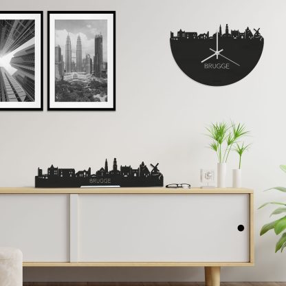 Skyline Klok Brugge Black Zwart houten cadeau wanddecoratie relatiegeschenk van WoodWideCities